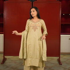 Beige Embroidered Kurti Set