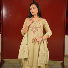 Beige Embroidered Kurti Set