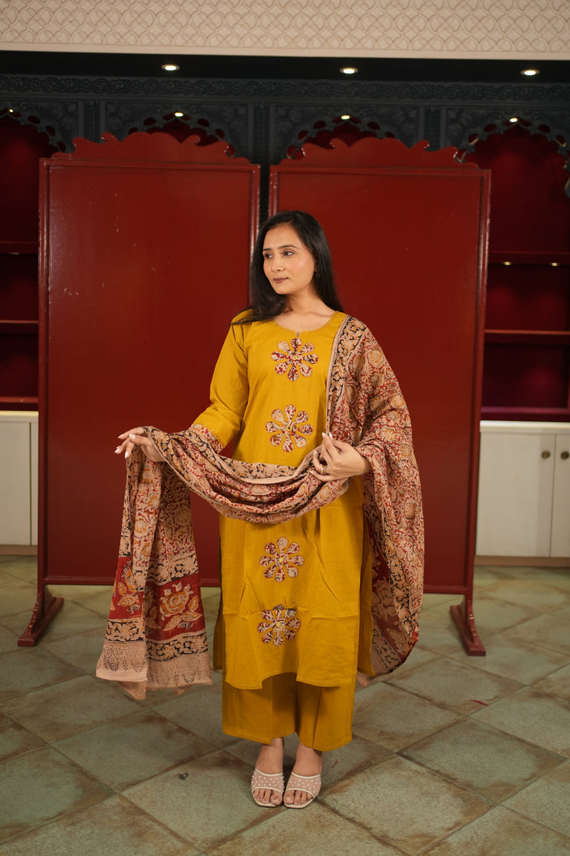 Mustard Floral Kurti Set