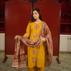 Mustard Floral Kurti Set