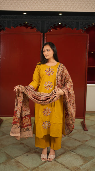 Mustard Floral Kurti Set