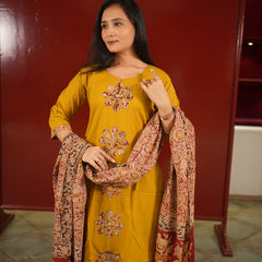 Mustard Floral Kurti Set