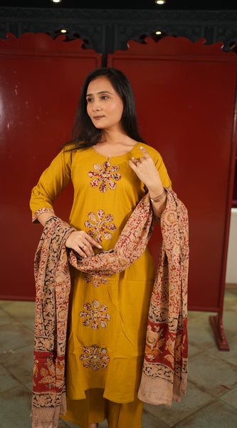 Mustard Floral Kurti Set