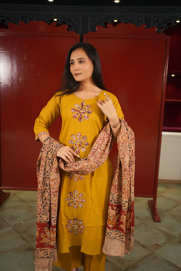 Mustard Floral Kurti Set