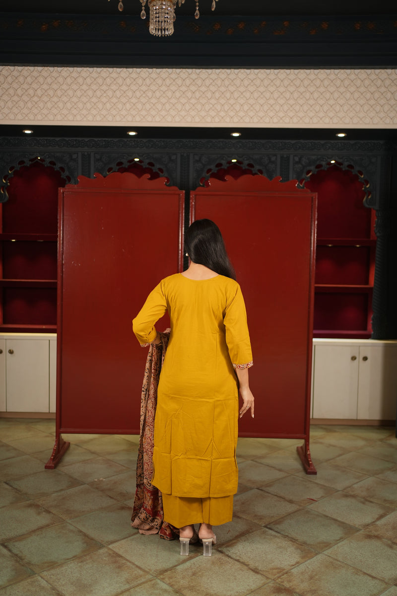 Mustard Floral Kurti Set