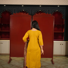 Mustard Floral Kurti Set