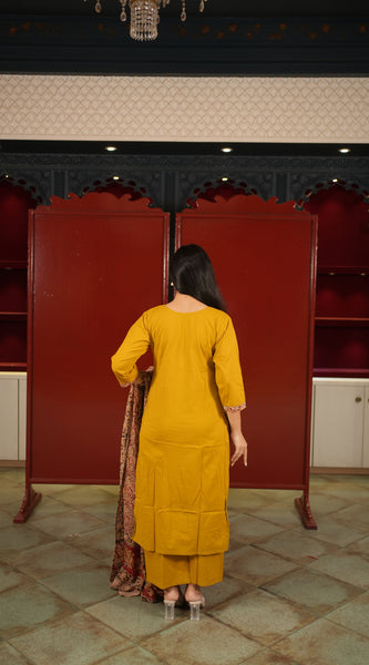 Mustard Floral Kurti Set