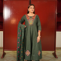 Forest Green Geometric Kurti Set