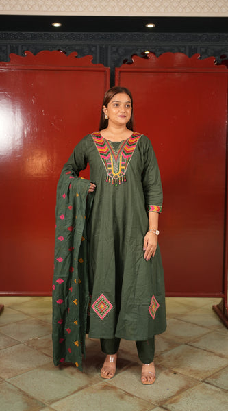 Forest Green Geometric Kurti Set