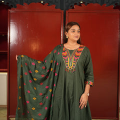Forest Green Geometric Kurti Set