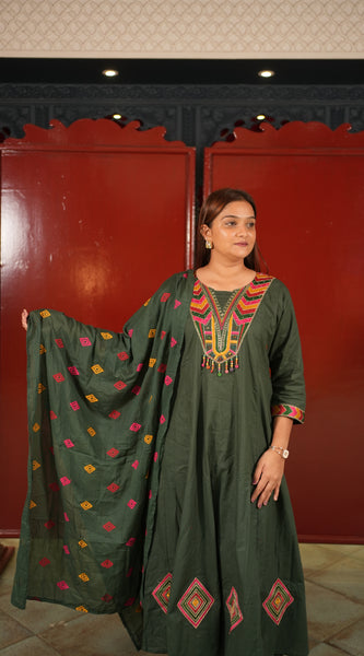 Forest Green Geometric Kurti Set