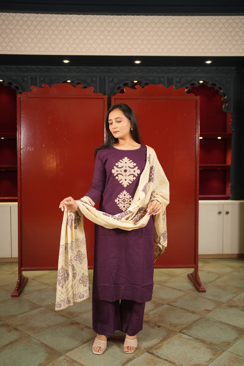 Plum Floral Kurti Set