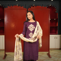Plum Floral Kurti Set
