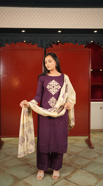 Plum Floral Kurti Set