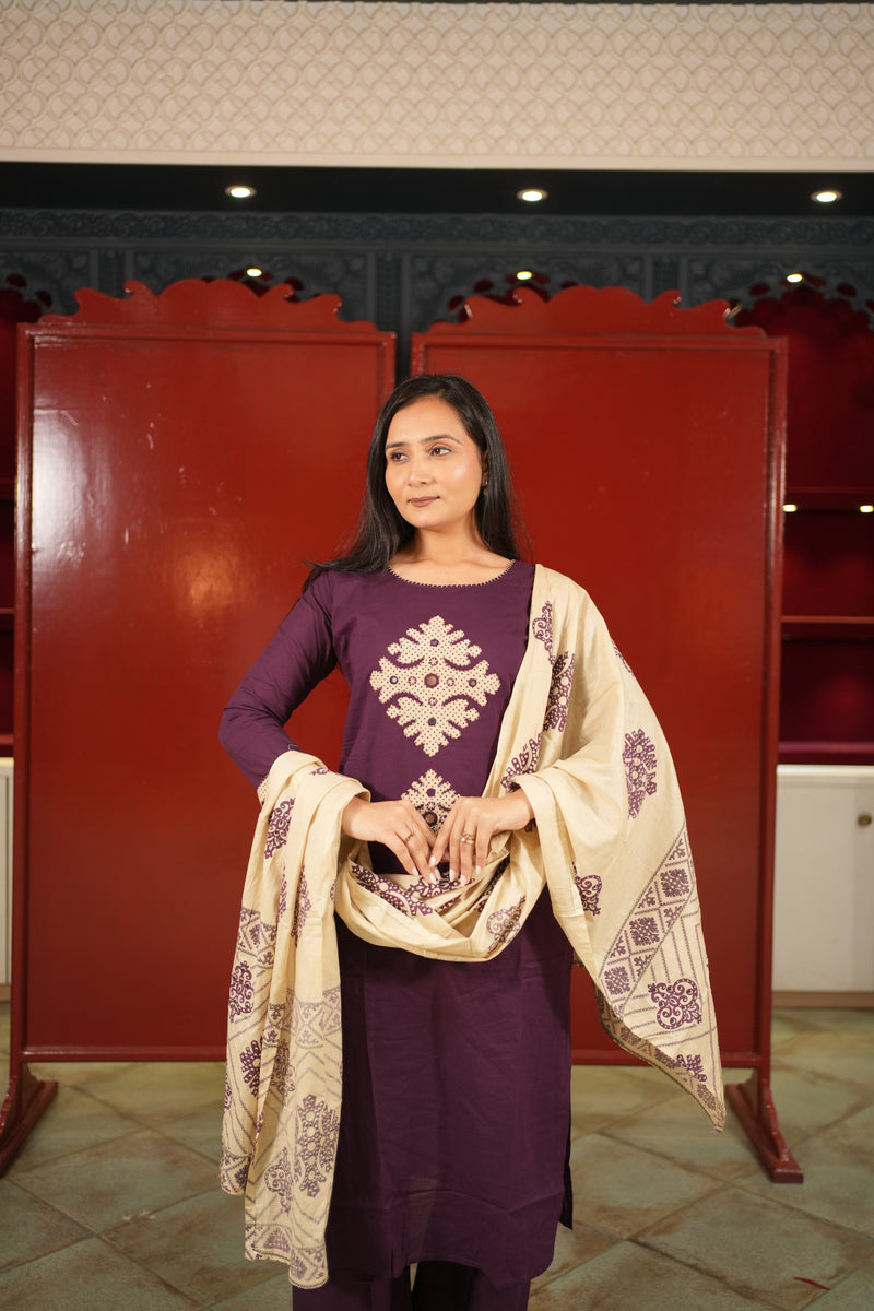 Plum Floral Kurti Set