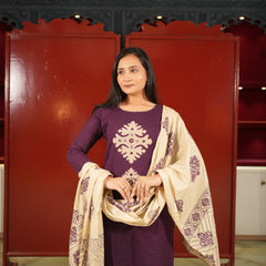 Plum Floral Kurti Set