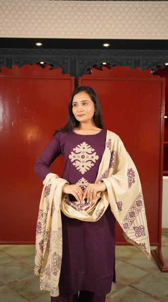 Plum Floral Kurti Set
