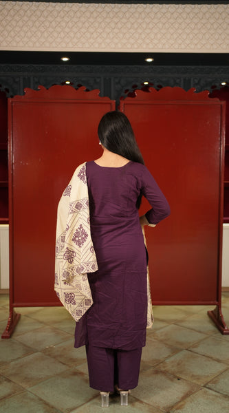 Plum Floral Kurti Set