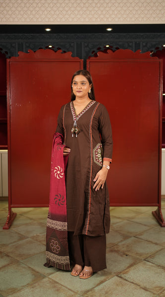 Coffee Colour-Block Kurti Set