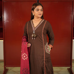 Coffee Colour-Block Kurti Set