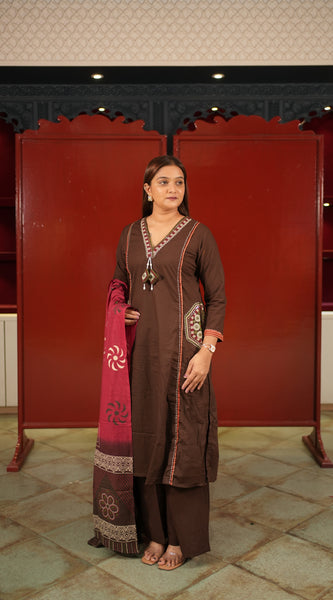 Coffee Colour-Block Kurti Set