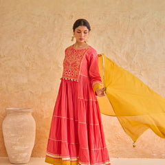 Pink Tiered Gota Embroidery Anarkali Set