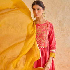 Pink Tiered Gota Embroidery Anarkali Set