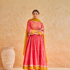 Pink Tiered Gota Embroidery Anarkali Set
