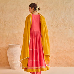 Pink Tiered Gota Embroidery Anarkali Set