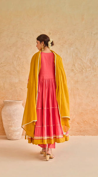 Pink Tiered Gota Embroidery Anarkali Set