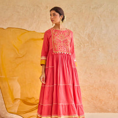 Pink Tiered Gota Embroidery Anarkali Set