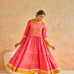 Pink Tiered Gota Embroidery Anarkali Set