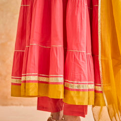 Pink Tiered Gota Embroidery Anarkali Set