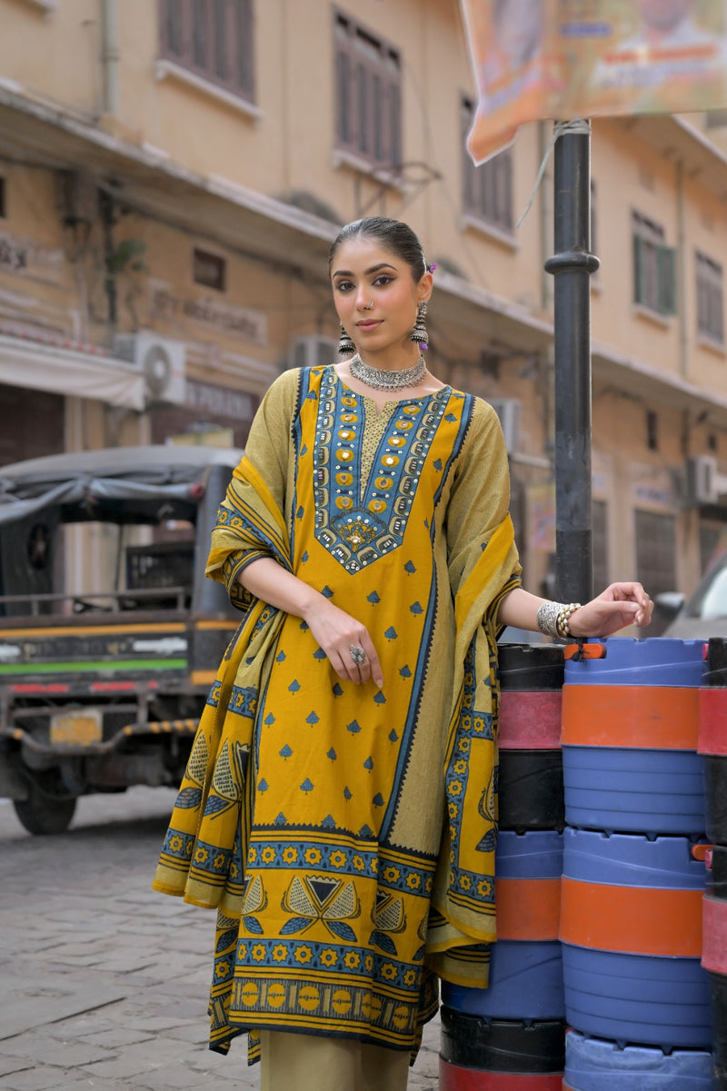 Mustard Yellow Kurti Set