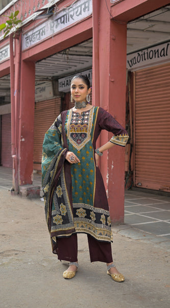 Brown & Teal Kurti Set