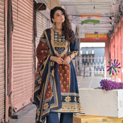 Navy Blue & Rust Kurti Set