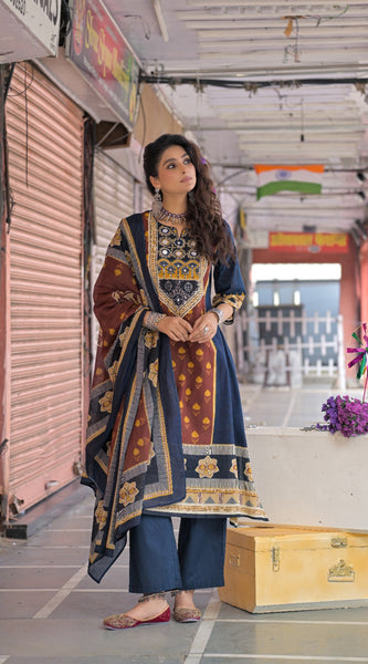 Navy Blue & Rust Kurti Set