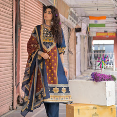 Navy Blue & Rust Kurti Set