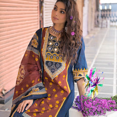 Navy Blue & Rust Kurti Set