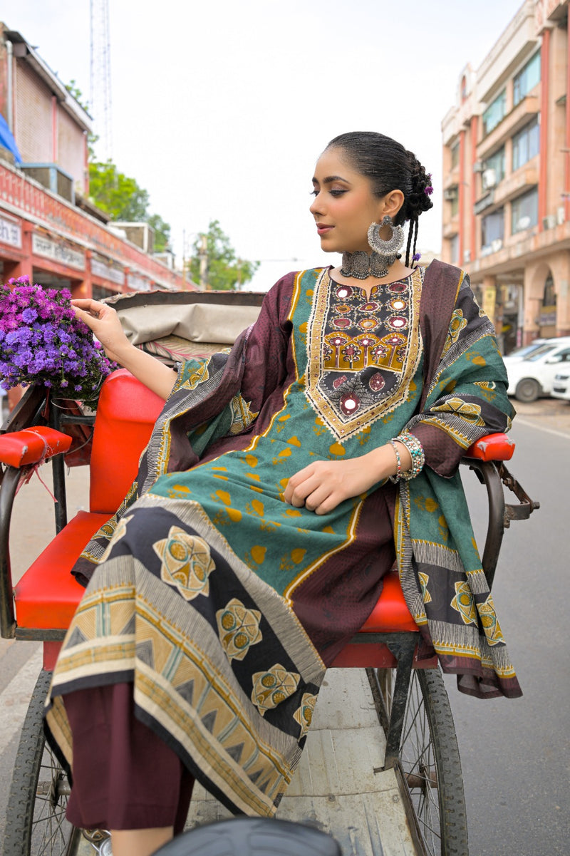 Brown & Teal Kurti Set