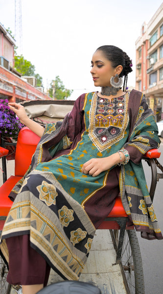 Brown & Teal Kurti Set