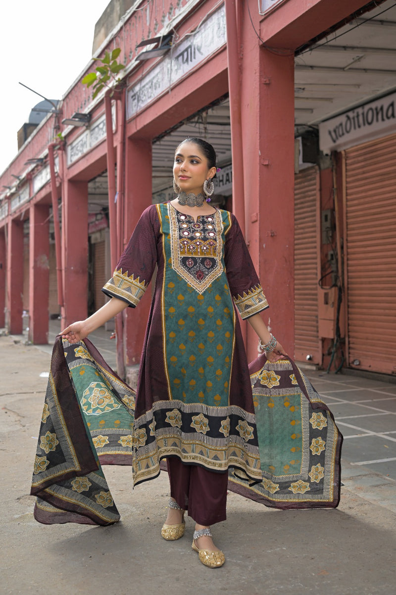 Brown & Teal Kurti Set