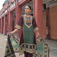 Brown & Teal Kurti Set