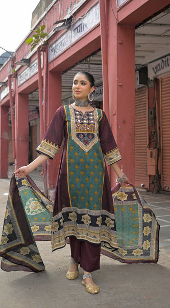 Brown & Teal Kurti Set