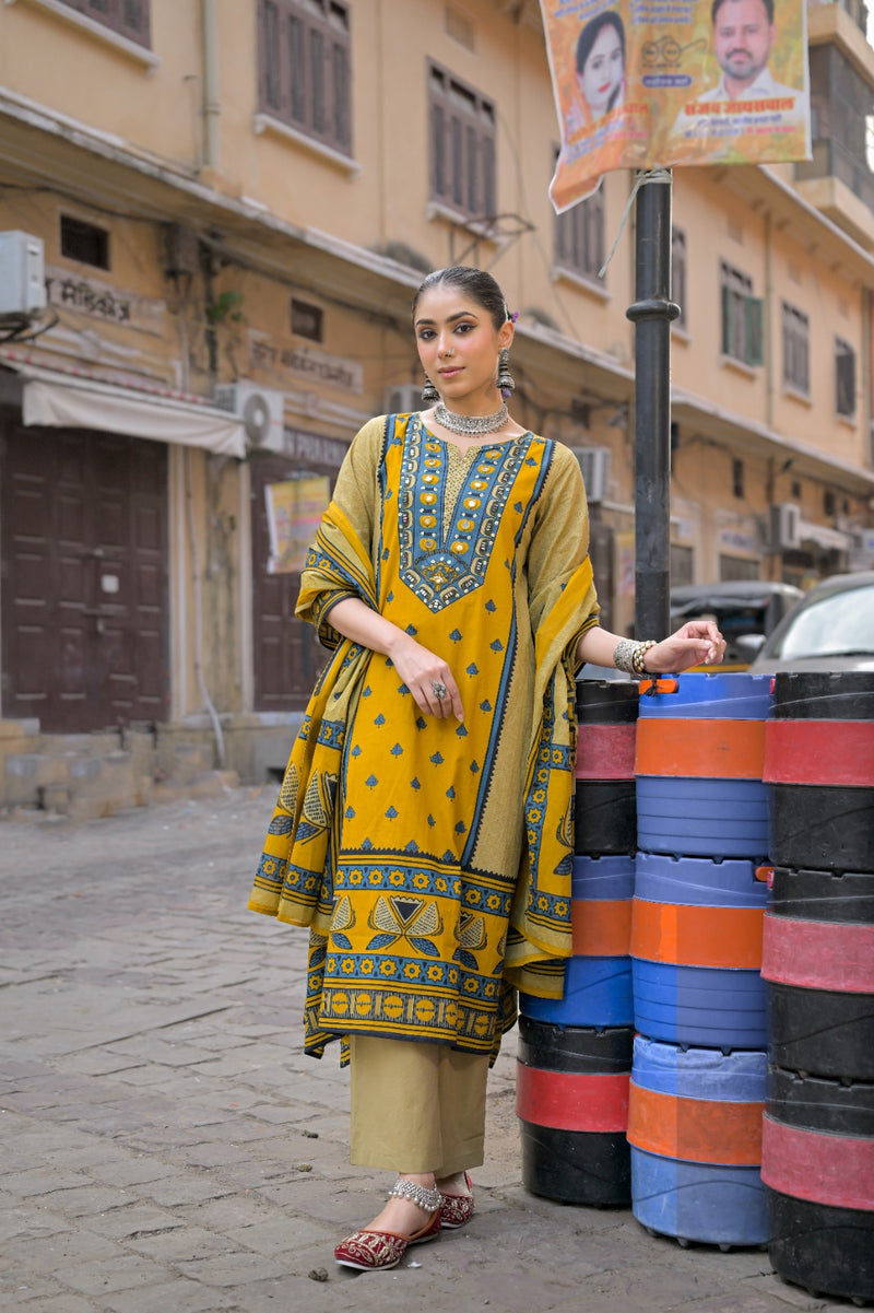 Mustard Yellow Kurti Set