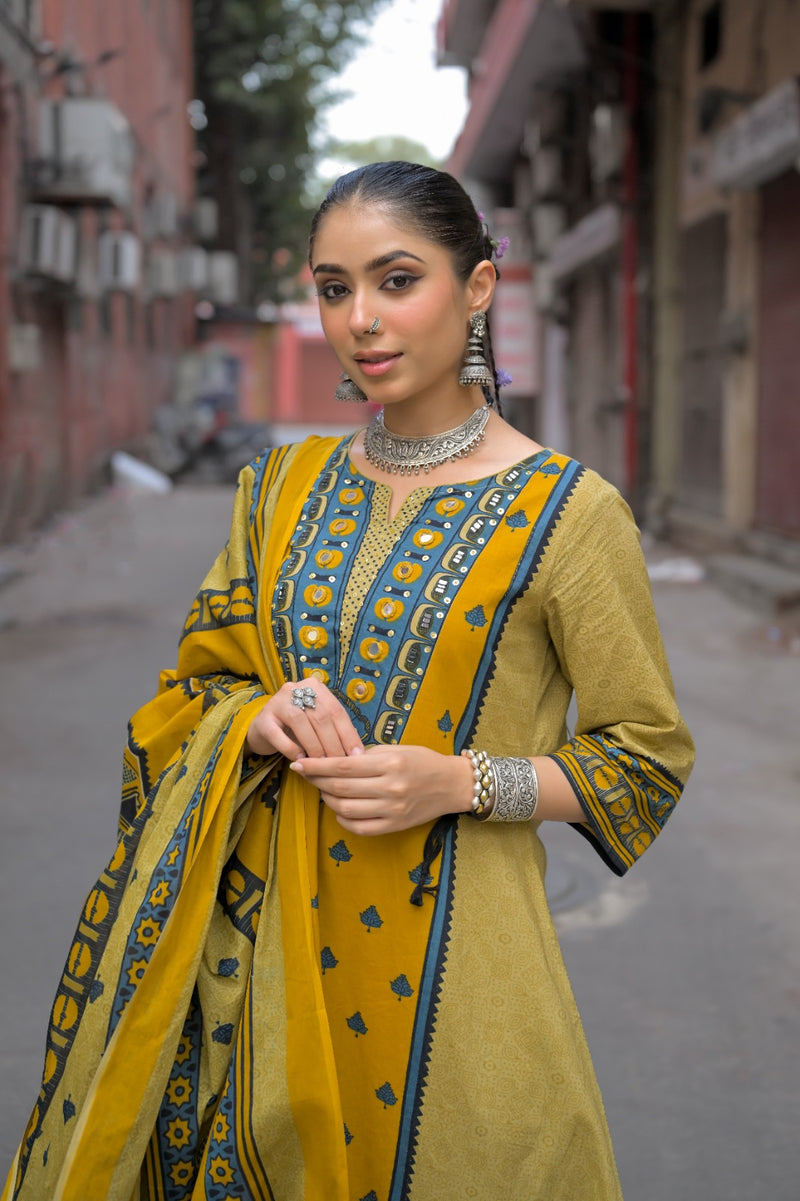 Mustard Yellow Kurti Set
