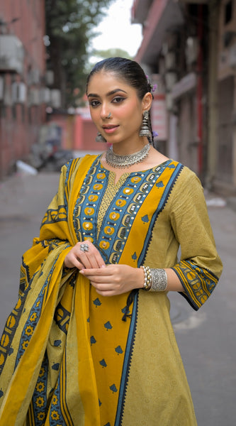 Mustard Yellow Kurti Set