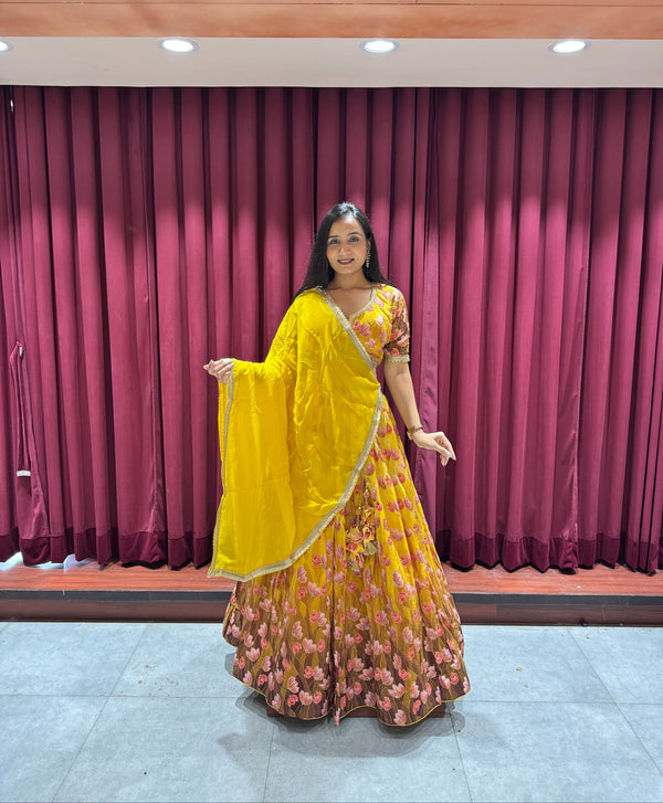 Yellow Floral Lehenga Set