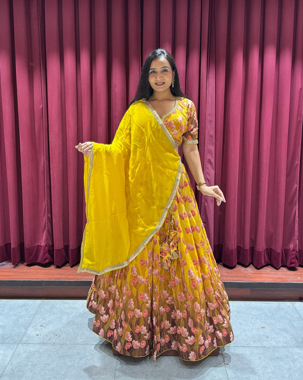 Yellow Floral Lehenga Set