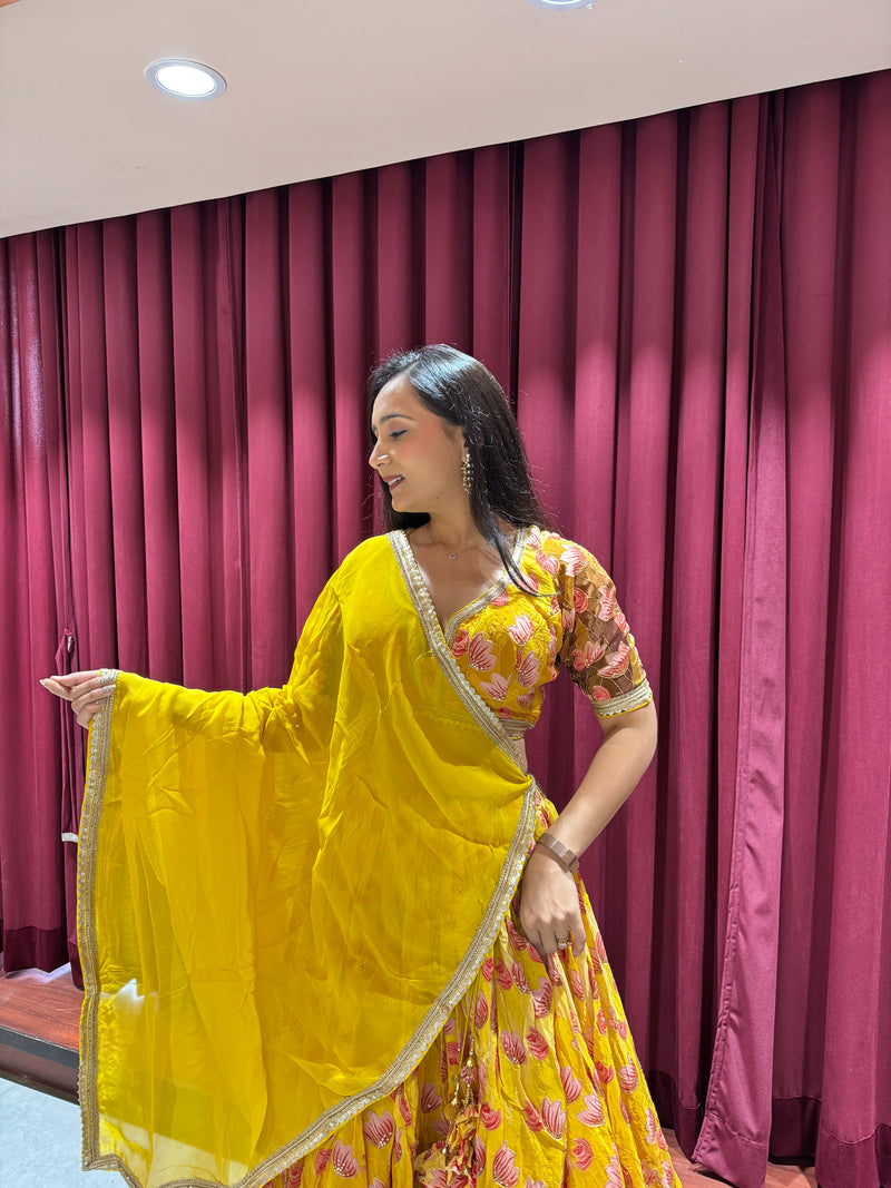 Yellow Floral Lehenga Set